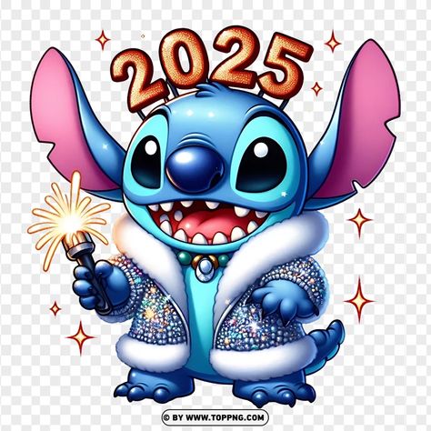 Happy New Year Cartoon Images, New Years Stitch Wallpaper, Stitch Cartoon Cute, Winter Stitch Wallpaper, Stitch Navidad Disney, Image Stitch Disney, New Years Cartoon, Stitch Happy New Year, New Years 2025