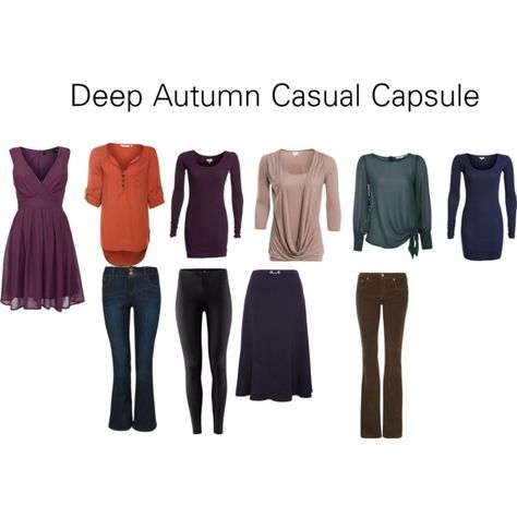 "Deep Autumn Casual Capsule" by katestevens on Polyvore Deep Autumn Fashion, Deep Autumn Outfits Capsule Wardrobe, Deep Autumn Capsule Wardrobe, 2023 Palette, Deep Autumn Palette, Soft Autumn Deep, Autumn Deep, Autumn Color Palette Fashion, Deep Autumn Color Palette