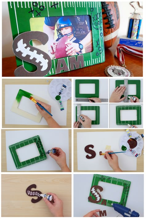 Looking for a fun gift or decoration for a boy's room? This DIY race car frame is a fast and easy craft that anyone can make! Diy Football Gifts For Men, Football Diy Gifts, Diy Football Crafts, Diy Football Room Decor, Football Player Gifts Ideas, Diy Football Gifts, Football Craft Ideas, Football Diy Crafts, Football Coach Gift Ideas Diy