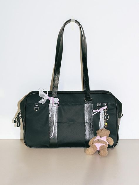 Leather Combie School Bag_Black Cute Black Bags For School, Japanese Bag School, Bags Storage Ideas, Purse For School, School Bag Aesthetic, Vintage School Bag, Japanese School Bag, Black Side Bag, School Purse