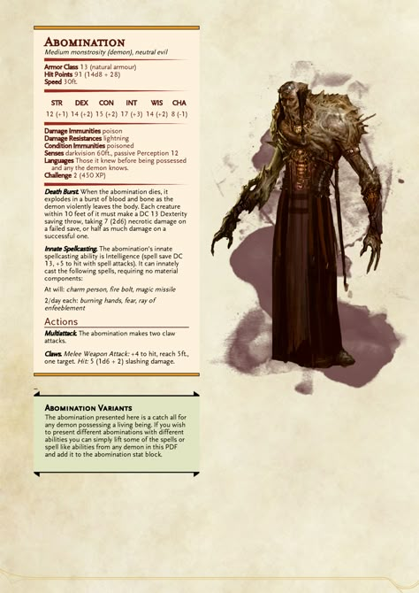 DnD 5e Homebrew — Dragon Age Demons Part 1 by Emmetation /... Dnd Undead, Dnd Enemies, Homebrew Monsters, 5e Monsters, Dnd Stats, Dnd Monster, Dnd Creatures, Monster Manual, Dungeons And Dragons 5e