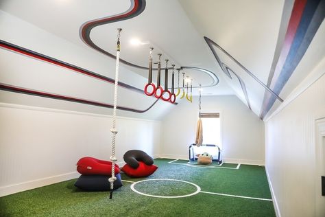 There may be a Flash Flood warning today in Charlotte ⚠️ but with an indoor soccer field upstairs at home, there’s no postponing of any games or fun at this house! Ready to have similar reinforcements at home? We’ve got you! Schedule a free 30 minute consultation on our site! Let’s play! Interior design: @playwildchild Mural: @copeley_designs_art Photography: @taylorstadingphoto Custom Playroom, Indoor Soccer Field, Soccer Room, Unstructured Play, Flash Flood, Flood Warning, Indoor Soccer, Playroom Design, Play Spaces