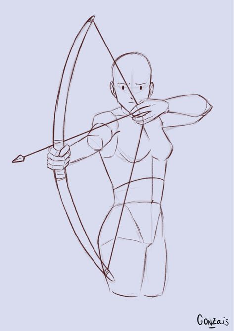 Drawing, sketch, sketches, anatomy, character design, full body, half body, pose reference, base reference, base reference pose, gonzais_, art, art tutorial, drawing tutorial, archer, arrow, bow Full Body Drawing References, Bow And Arrow Poses Reference Drawing, Archer Pose Reference Drawings, Pose Reference Half Body Drawing, Pose Reference Archer, Archer Design Character, Necklace Art Drawing, Holding A Bow Reference, Base Body Pose Drawing