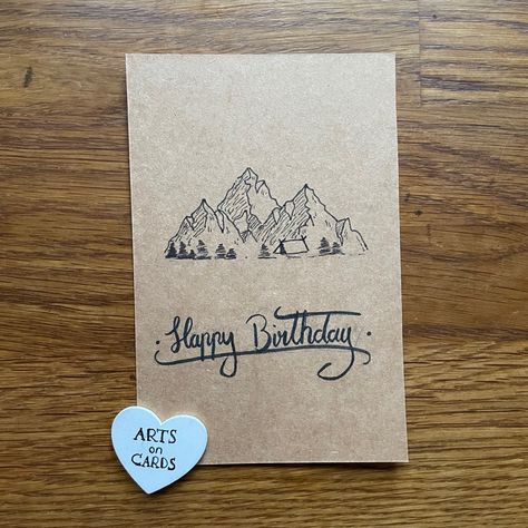 40 Birthday Cards Diy, Hand Drawn Birthday Cards For Men, Mountain Birthday Cards, Hand Drawn Birthday Cards, Diy Birthday Cards For Dad, Happy Birthday Cards Diy, Birthday Card Drawing, Homemade Birthday Cards, Nature Card