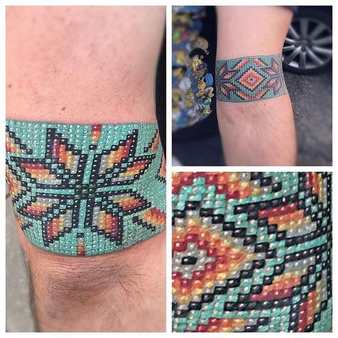 Bead Work Tattoo, Beaded Bracelet Tattoo, Beaded Tattoo Designs, Metis Tattoo, Metis Tattoos, Ojibway Tattoo, Beadwork Tattoo, Friendship Bracelet Tattoo, Ojibwe Tattoo