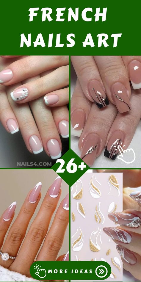 Elevate your manicure game with elegant French nail art designs that ooze sophistication and style. Delicate lace motifs, sparkling metallic touches, our array of French nail art inspo promises a chic touch to your nails. Let your fingertips steal the show with our handpicked collection of exquisite French nail designs! French Manicure Coffin Designs, Elegant French Nail Designs, French Tip Design Ideas, Nail Art Designs French Manicure, Fun French Nail Designs, Trending French Nails, French Manicure Designs Square Nails, Elegant Nails Classy French Tips, Modern French Manicure Trends