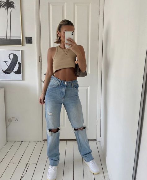 Tan Crop Top, K Fashion, Top Halter, Top Outfit, Pinterest Outfits, Jeans Outfit, Outfit Goals, Looks Style, Mode Inspiration