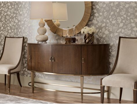 GARDNER DEMILUNE SIDEBOARD Brown Sideboard, Curved Cabinet, American Drew Furniture, Florida Furniture, Serving Ware, Curated Decor, Art Deco Movement, Inspired Aesthetic, Local Furniture