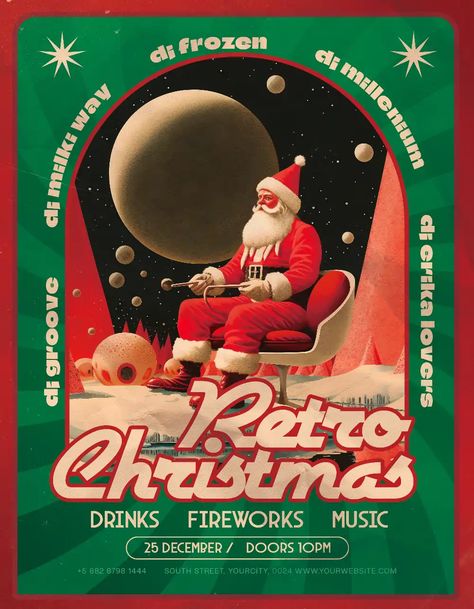 Christmas Party Graphic Design, Christmas Party Template, Christmas Event Poster Design, Christmas Event Flyer, New Year Social Media Design, Christmas Event Poster, Christmas Poster Design Ideas, Christmas Flyer Design, Vintage Christmas Poster