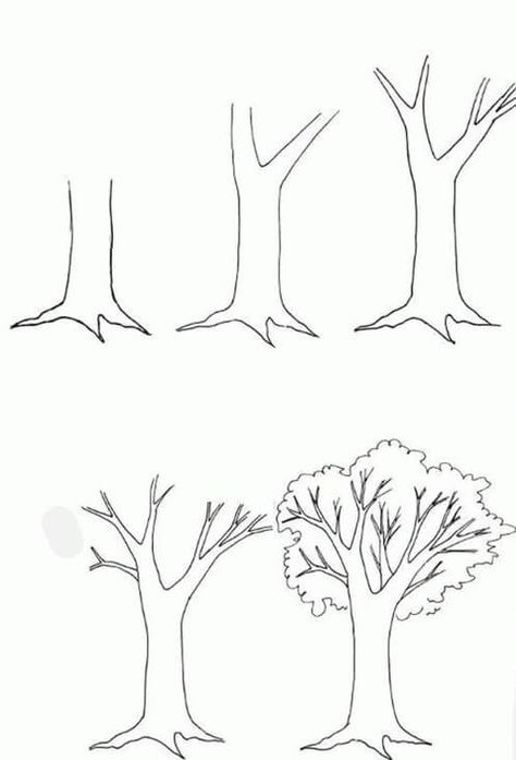 Boom tekenen en schilderen - Zelfkunstmaken.nl Drawing Trees Step By Step, Pencil Drawing Aesthetic, Trees Drawing Tutorial, Pencil Drawing Inspiration, Boom Kunst, Drawing Dragon, Pencil Artwork, Perspective Drawing Lessons, Fall Art Projects