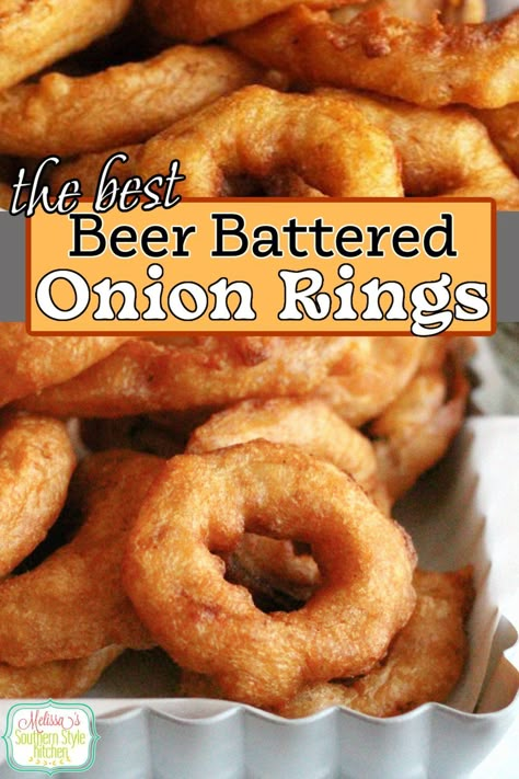 Batter Mix Recipes, Beer Battered Onion Rings Air Fryer, Onion Rings Batter Recipe, Battered Onion Rings, Beer Battered Onion Rings, Burger Side Dishes, Onion Ring, Blooming Onion, Batter Mix