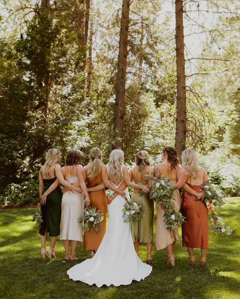 Sage And Rust Wedding Color Palette: Trends And Ideas ★ sage rust wedding bridesmaids looks Green Blue Orange Bridesmaids, Sage Champagne Rust Wedding, Sage Green And Rust Bridesmaid Dresses, Sage And Copper Bridesmaid Dresses, Sage Green Bridesmaid Dresses Fall Wedding, Terracotta Sage Green And Gold Wedding, Sage Rust Color Palette, Olive Green Copper Wedding, Terracota Sage Green Wedding