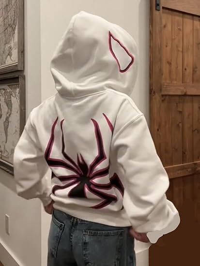 Spider Print, Oversized Hoodie, Unisex Gothic Harajuku Sweatshirt with Spider Zipper Design, Spider Gwen, Spiderman, Ghost Spider, White, Pink, Black, Cute. Link for Hoodie in Pin!!! Cute Oversized Hoodies, Spiderman Sweatshirt, Spiderman Hoodie, Grunge Hoodie, Spiderman Outfit, Aesthetic Hoodies, Hoodies Aesthetic, Harajuku Sweatshirt, Gothic Emo