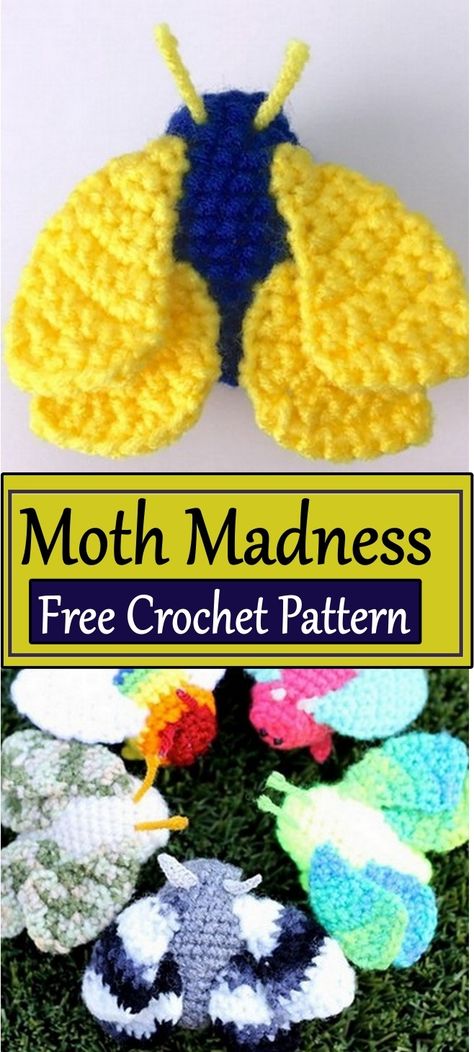 Crochet Moth Patterns Crochet Moth Wings Free Pattern, Crochet Moth Applique, Free Crochet Moth Pattern, Crochet With Variegated Yarn, Firefly Crochet Pattern Free, White Yarn Crochet Ideas, Moth Crochet Pattern Free, Bug Crochet Pattern Free, Crochet Insects Free Pattern