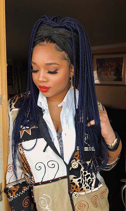 Dark Blue Box Braids, Individual Braids Hairstyles, Blue Box Braids, Blue Braids, Latest Braided Hairstyles, Nice Hairstyle, Individual Braids, Blonde Box Braids, Short Box Braids