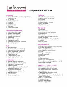 Nationals Dance Competition, Colorguard Bag Checklist, Dance Packing List, Dance Comp Packing List, What To Pack In A Dance Bag, Dance Bag Essentials List, Dance Competition Checklist, Dance Competition Bag, Cheerleading Flyer