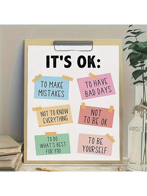 1pc Canvas Poster , Positive Affirmations Wall Art Print It's Ok Not To Be Ok,You Only Fail Until You Stop Trying Artwork Sign For Classroom Playroom Home School Decor ,Modern Art Home Decor Multicolor Cartoon   Chemical Fiber Letter Hanging Painting   Home Decor, size features are:Bust: ,Length: ,Sleeve Length: Sign For Classroom, Affirmations Wall Art, State Decor, Bartender Gifts, School Decor, Types Of Lettering, Classroom Walls, Home Decor Paintings, School Decorations