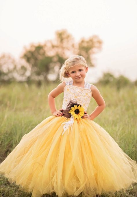 Wedding Dress Blue Sash, Yellow Flower Girl Dresses, Sunflower Themed Wedding, First Communion Dress, Blue Wedding Dresses, Communion Dresses, Yellow Wedding, Sunflower Wedding, Pageant Dresses