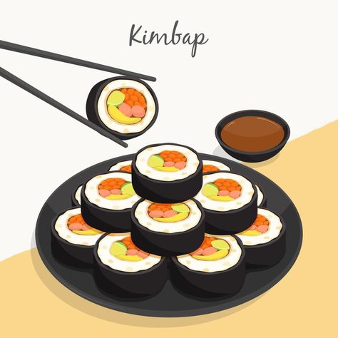 Resep Sushi, Soy Sauce Recipe, Seaweed Rice, Recipe Illustration, Sushi Recipes Homemade, Recipes With Soy Sauce, Sushi Recipes, Black Plates, Cafe Food