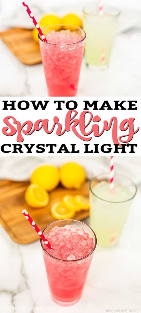 Sparkling Crystal Light Recipe! Light Drink Recipes, Crystal Light Drinks, Sparkling Water Recipes, Sparkling Water Drinks, Keto Beverages, Beverages Recipes, Drink For Summer, Spring Drink, Light Cocktails