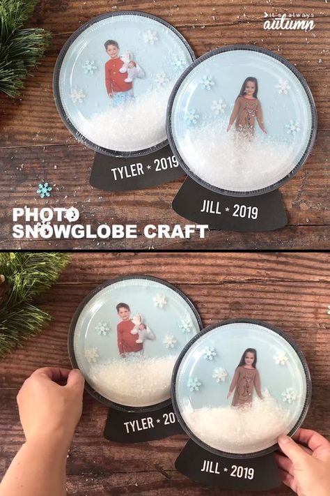 Photo Snowglobe Craft, Craft For Kids Christmas, Snowglobe Craft, Easy Winter Crafts, Snow Globe Crafts, Globe Crafts, Fun Christmas Crafts, Winter Crafts For Kids, Preschool Christmas