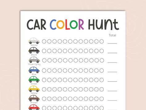 "Make road trips an engaging and educational experience for your little ones with our Car Color Hunt Game! Designed to keep kids entertained while promoting color recognition and counting skills, this interactive travel activity is perfect for family adventures. DIGITAL DOWNLOAD This is an INSTANT DIGITAL DOWNLOAD, no physical product will be sent.  Files will be available once payment has been confirmed.   ♥Downloading Instructions Once your payment has been confirmed by Etsy your digital files will be available for download. Etsy will also send you a download notification to your Etsy registered email. Otherwise, go to \"Your Account\" in the top of the right corner, then \"Purchases and Reviews\" to download your files. ♥ Printing Instructions Files are PDF, Adobe Acrobat Reader is requ Things To Do In The Car On A Road Trip, Kid Road Trip Activities, Cars Printable, Fun Road Trip Games, Road Trip Scavenger Hunt, Color Hunt, Road Trip Printables, Car Activities, Road Kids