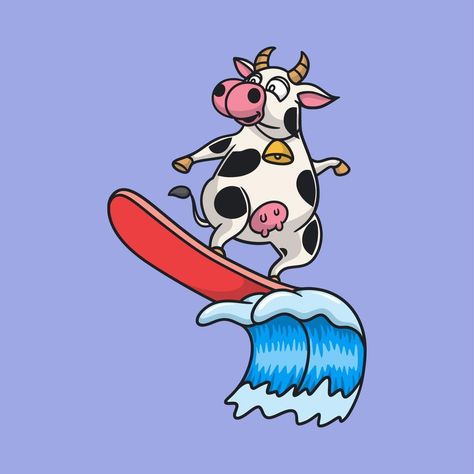 cartoon animal design surfing cows cute mascot logo Animal Surfing, Surfing Cartoon, Cows Cute, Surf Drawing, Cute Mascot, Surf Logo, Cartoon Posters, Cow Art, The Cartoon