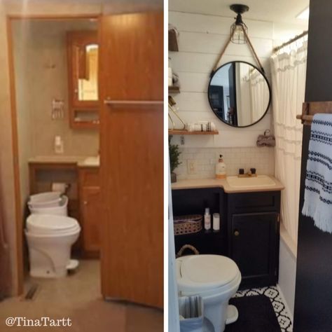 Travel Trailer Turned into a Cottage on Wheels | RV Inspiration Decorating Rv, Rv Decorating, Travel Trailer Decor, Rv Inspiration, Small Camper, Rv Interior Remodel, Camper Trailer Remodel, Rv Bathroom, Rv Renovation