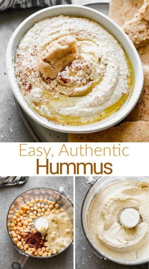 Step-by-step photos and video for how to make Hummus that’s authentic and delicious! This easy homemade recipe is made with chickpeas (garbanzo beans), garlic, lime, tahini and spices. #healthyrecipes #easyhealthyrecipes Authentic Hummus, Sun Dried Tomato Hummus, Cooking Goals, Food Dips, Homemade Hummus Recipe, Bread Spread, Hummus Recipes, Easy Hummus Recipe, Hummus Recipe Homemade