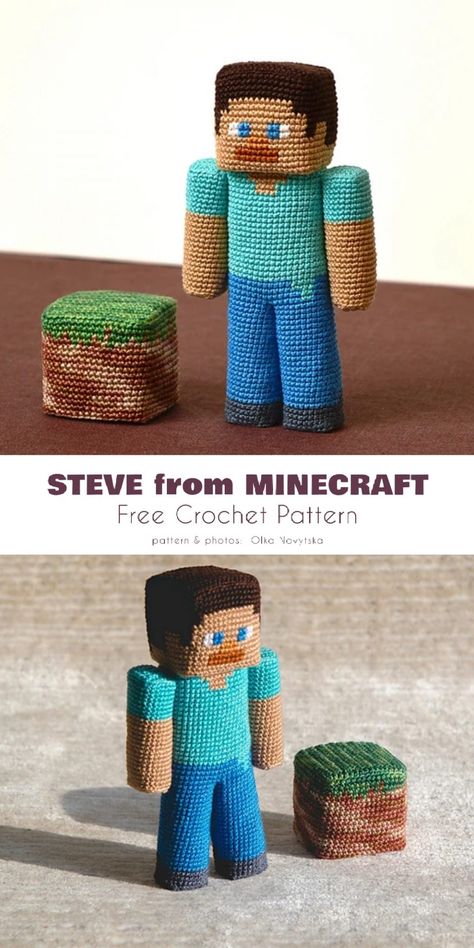 Minecraft Crochet Project Ideas and Free Patterns Crochet Minecraft Ornament, Crochet Minecraft Steve Free Pattern, Crocheted Minecraft Characters, Things To Crochet Your Best Friend, Free Crochet Minecraft Patterns, Crochet Roblox Amigurumi, Minecraft Free Crochet Patterns, Geek Crochet Patterns Free, Crochet Minecraft Pattern