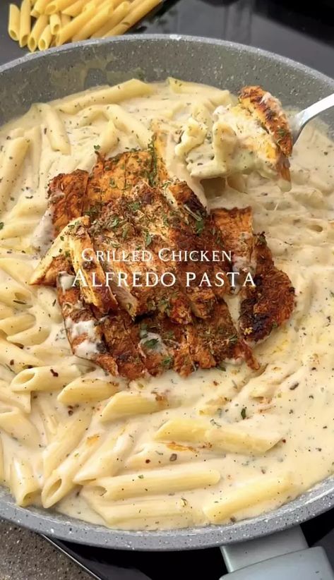 Grilled Chicken Alfredo Pasta Recipe | The Feedfeed Grilled Chicken Alfredo Pasta, Grilled Chicken Alfredo, Resep Pasta, Pasta Recipes Alfredo, Dried Parsley, Chicken Alfredo Pasta, Full Recipes, Pasta Fatta In Casa, Tasty Recipes Videos