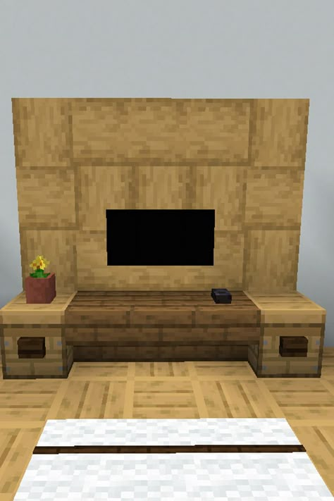 Minecraft Tv Ideas, Tv Minecraft, Minecraft Fireplace, Minecraft Tv, Minecraft Living Room, Minecraft E, Minecraft Blocks, Minecraft Room, Minecraft Furniture