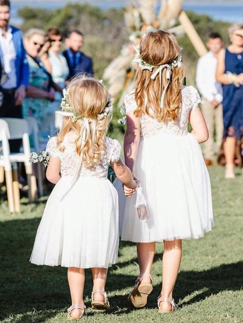 Young Girl Vintage Floral Lace Short Sleeve Tulle Knee Short Flower Girl Dress White     Plain A Line   Young Girls Clothing, size features are:Bust: ,Length: ,Sleeve Length: Fairy Flower Girl Dress, Flower Girls Ideas, Flower Girl Dresses White, Flower Girl Baby, Toddler Flower Girl, Flower Girls Dresses, White Flowy Dress, Toddler Flower Girls, Floral Lace Shorts