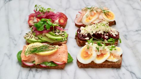 Danish open sandwich (Smørrebrød) – Scandinavian Simple Eating Open Face Sandwich, Sprout Sandwich, Danish Rye Bread, Open Sandwich, Pepper Sandwich, Simple Eating, Alfalfa Sprouts, Butter Shrimp, Red Beets