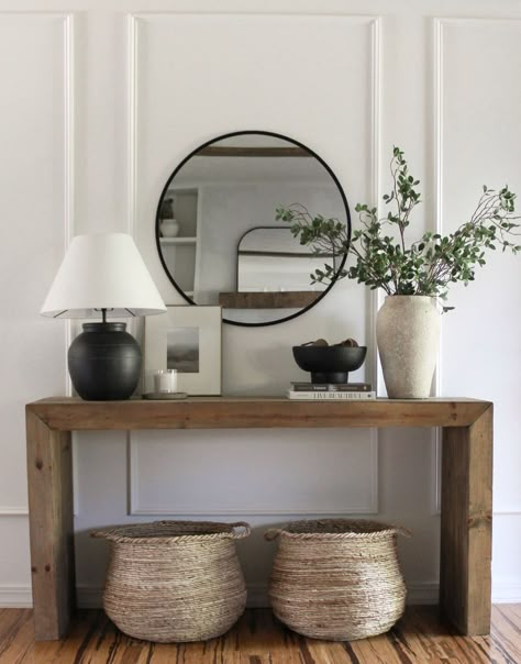 Artisan White Vase Collection, … curated on LTK Moody Entryway, Hallway Table Decor, Batten Wall, Console Table Styling, Console Table Decorating, Board And Batten Wall, Entryway Table Decor, Black Lantern, Entryway Console