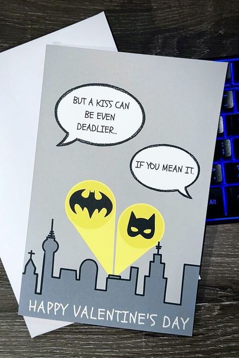 Batman Valentines, Book Gift Ideas, Batman Quotes, Batman Catwoman, Bat Cat, Batman And Catwoman, Book Gift, Valentines Day Card, A Kiss