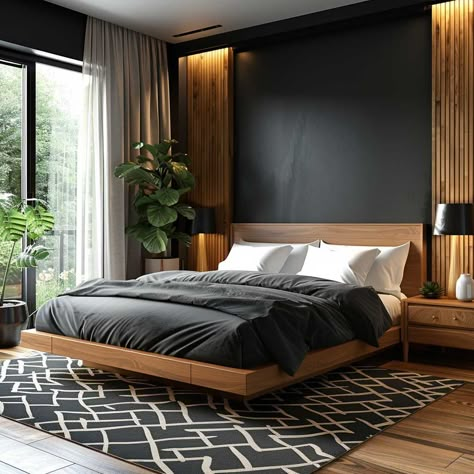 3+ Mid Century Decor Ideas in Black for a Sleek and Sophisticated Style • 333+ Art Images Dark Modern Bedroom, Masculine Bedroom, Mid Century Modern Bedroom, Creative Bedroom, Century Decor, Bedroom Wall Decor, Stylish Living Room, Bedroom Refresh, Bedroom Layouts