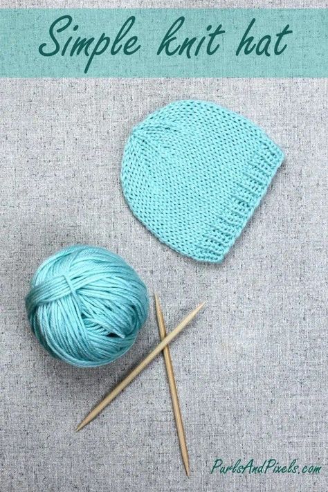 Easy Beginner Knitting Pattern for a Beanie Hat Baby Hats Knitting Free, Baby Hat Knitting Patterns Free, Beanie Knitting Patterns Free, Knit Beanie Pattern, Baby Hat Knitting Pattern, Hat Knitting Pattern, Knitting Patterns Free Hats, Baby Hat Patterns, Baby Cardigan Knitting Pattern