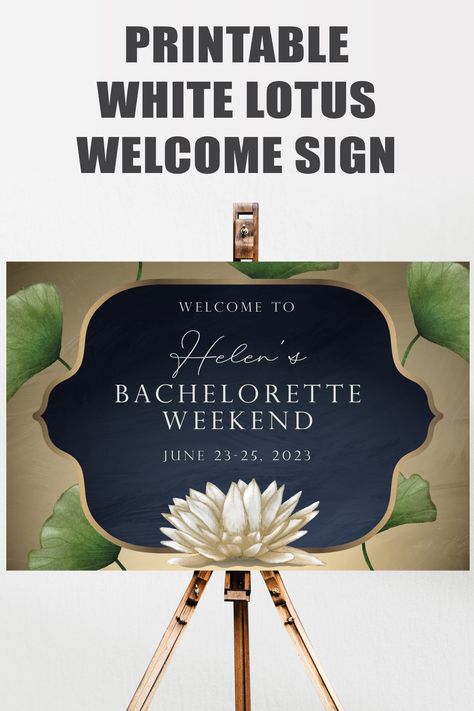 White Lotus Themed Party, White Lotus Party, Bach Party Decorations, Welcome Sign Bridal, Bachelorette Signs, Bach Weekend, Bridal Shower Decoration, Party Welcome Sign, Bachelorette Party Themes