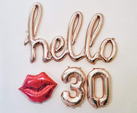 25th Birthday Ideas, 30th Birthday Quotes, 30th Birthday Banner, Hello 30, 50th Birthday Cake Toppers, Birthday Ideas For Her, Rose Gold Balloons, Happy 21st Birthday, Happy 30th Birthday