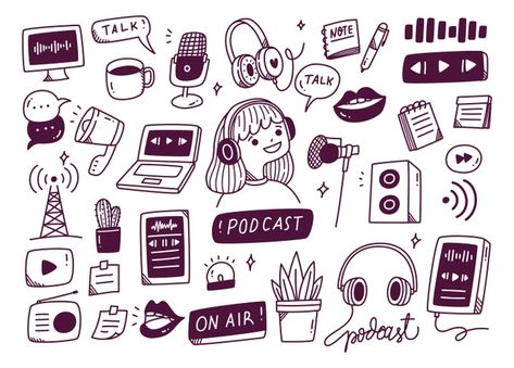 Podcast Equipment, Music Doodle, Doodle Art Journals, Drawing Examples, Doodle Style, Doodle Illustration, Bullet Journal Inspo, Doodle Designs, Bullet Journal Doodles