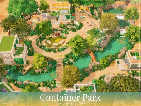 Sims 4 Central Park, Sims 4 Parks, Sims 4 Park Ideas, Sims 4 Landscaping Ideas, Hangout Area, Shelter For Homeless, Container Park, Oasis Springs, Lotes The Sims 4