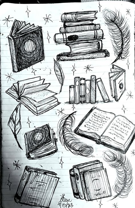 Drawing Of A Journal, Books Sketch Drawing, Starting Page Of Sketch Book, Study Drawing Aesthetic, Blank Journal Ideas, Sketch Book Art Ideas, School Sketches Doodles, Sketch Book Front Page Ideas, How To Draw A Book