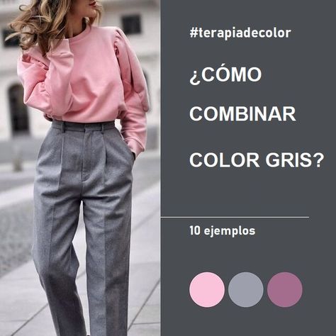 ¡Chicas, guardamos para no perder! Grey Color Block Outfit, Grey Color Combos Outfit, Grey Colour Combination Outfits, Gray Color Combinations Outfit, Grey Color Combinations Outfits, Outfits Pantalon Gris, Mix And Match Colors Outfits, Pink And Grey Outfit, Mode Ab 50