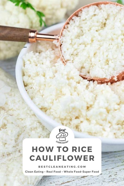 Making Cauliflower Rice, Cook Cauliflower, Rice Cauliflower, Raw Cauliflower, Clean Eating Plans, Cauliflower Dishes, Cauliflower Rice Recipes, Food Resources, Cauliflower Recipe