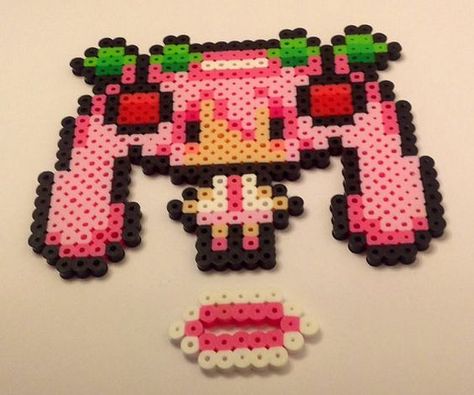 Cherry Miku, Perler Templates, Anime Perler, Hamma Beads Ideas, Perler Creations, Pixel Beads, Melty Bead Patterns, Pearl Beads Pattern, Easy Perler Beads Ideas