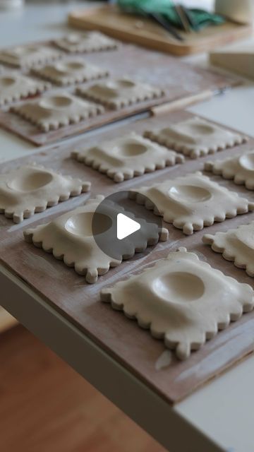 Sarah Louise Jour 🌸 on Instagram: "Making raviolis ✨👩‍🍳 Using porcelain Clay from @keaneceramics . . . . . #potterytutorial #pottery #ceramics #ceramicsobsessed #ceramicart #art #porcelain #clay #clayart #handmade #madewithlove #spoonholder #ceramicartist #potter #smallbusiness #poterylife #boobooclay" Clay Spoon Rest Pottery, Hand Molding Clay Ideas, Pottery Spoon Rests, Ravioli Spoon Rest, Clay Spoon Rest Diy, Diy Clay Spoon Rest, Ceramic Spoons How To Make, Ceramic Spoon Rest Pottery, Porcelain Clay Ideas