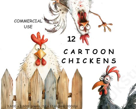 Farmyard Animals, Cartoon Chicken, Watercolor Projects, Chicken Art, Chicken Humor, Watercolor Images, Farm Yard, Cool Cartoons, Making Ideas