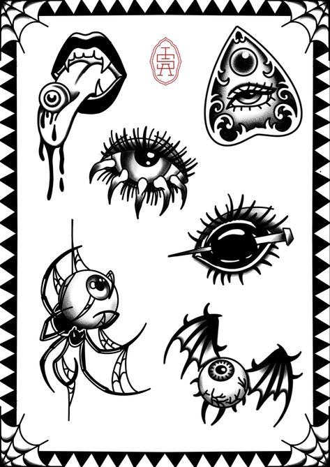 Black And Gray Traditional Tattoo Flash, Halloween Tattoo Fillers, Gothic Patchwork Sleeve Tattoo, Goth Flash Sheet, Goth Tattoo Stencil, American Traditional Skull Tattoo, American Traditional Tattoos Black And White, Black Traditional Tattoo Flash, Gothic Traditional Tattoo