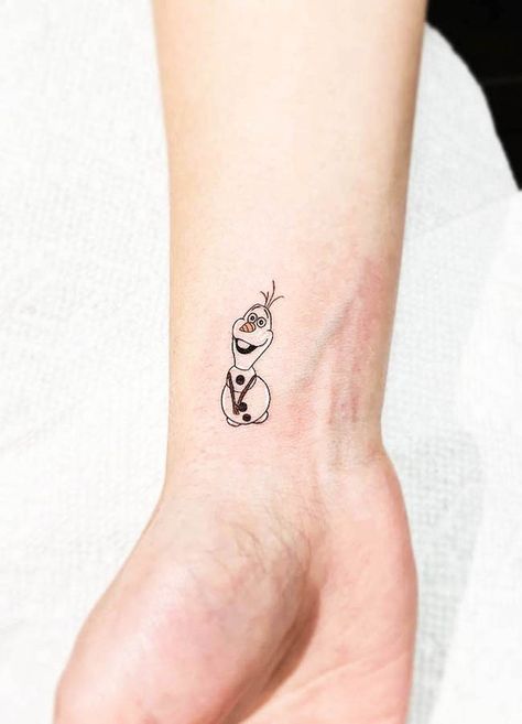 Small Olaf Tattoo, Olaf Tattoo Ideas, Frozen Tattoo Disney, Gus Gus Tattoo, Tiny Tattoo Ideas For Women, Disney Minimalist Tattoo, Olaf Tattoo, Tiny Disney Tattoo, Sleeping Beauty Tattoo